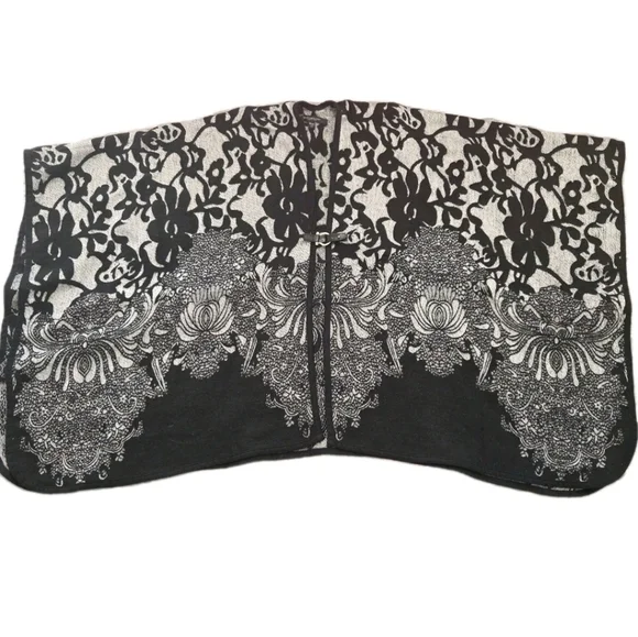 Marc New York Andrew Marc Black Gray Floral Knit Poncho Cape Wrap One Size - Picture 6 of 9
